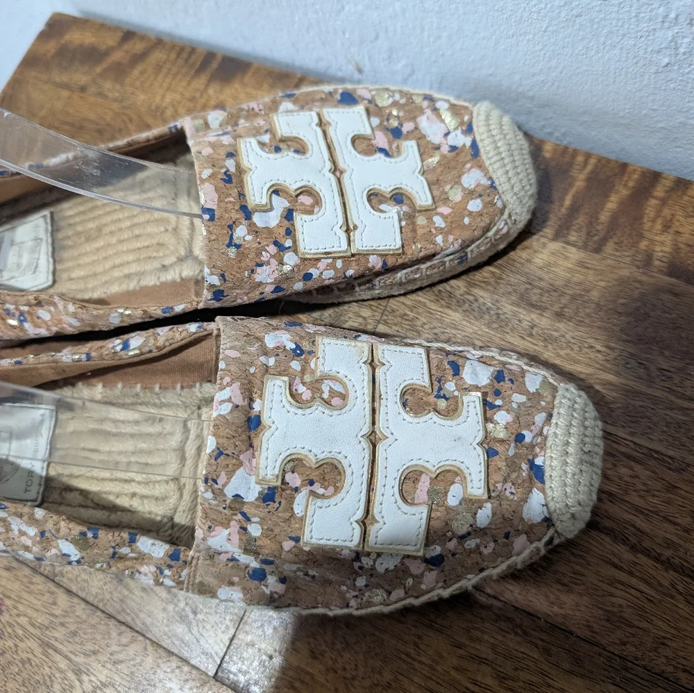 New Tory Burch Women Ines Cork Logo‎ Flat Espadrilles US 7.5